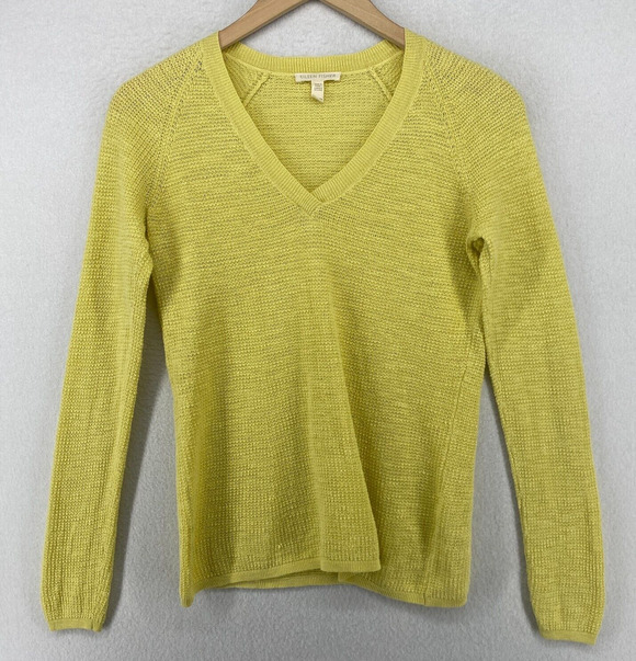 Eileen Fisher Sweaters - EILEEN FISHER Sweater 2XS Organic Linen Cotton Slub Long Sleeve Pullover Yellow